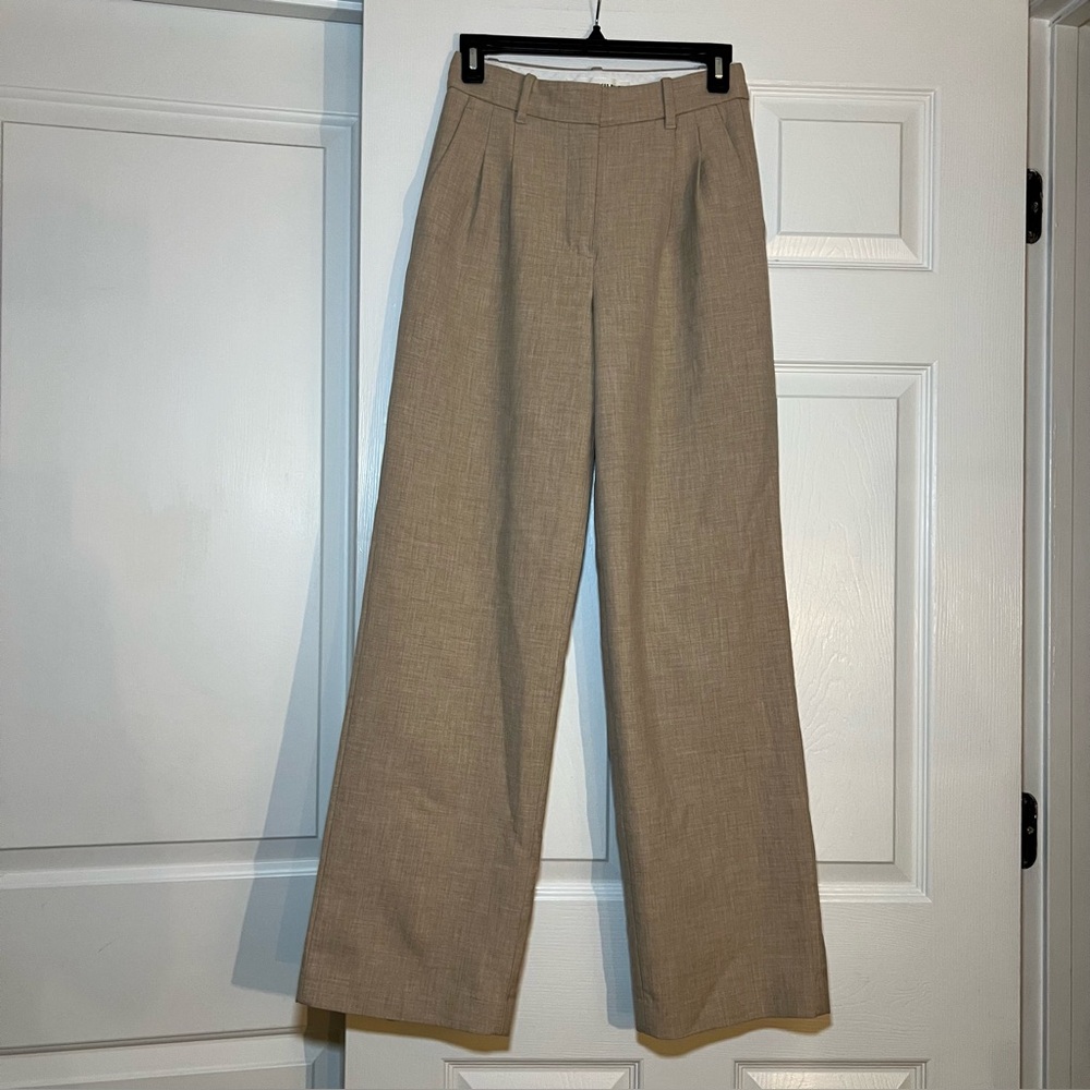 Aritzia Beige Straight Leg Trousers